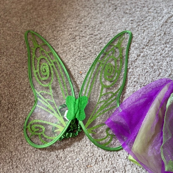 Disney Tinker Bell Kids Fairy Costume Set - Green and Purple Wings Skirt 4-6X - Picture 2 of 7